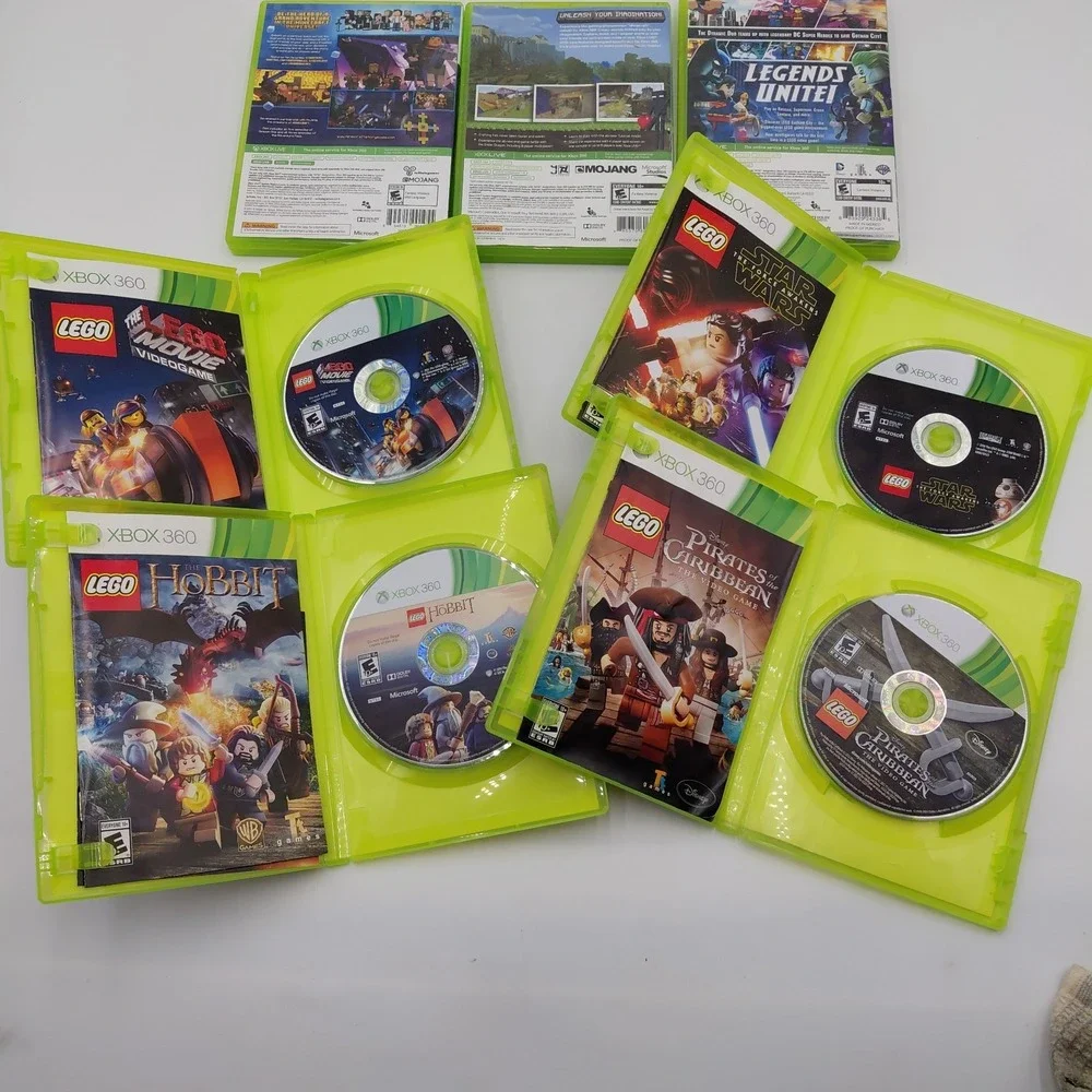 Xbox 360 Game Lot 7 Minecraft LEGO Batman Pirates Hobbit Star Wars Family Fun